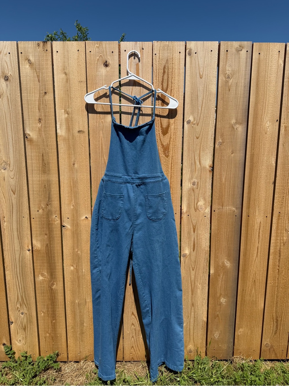 Blue Denim-Style Strappy Jumpsuit